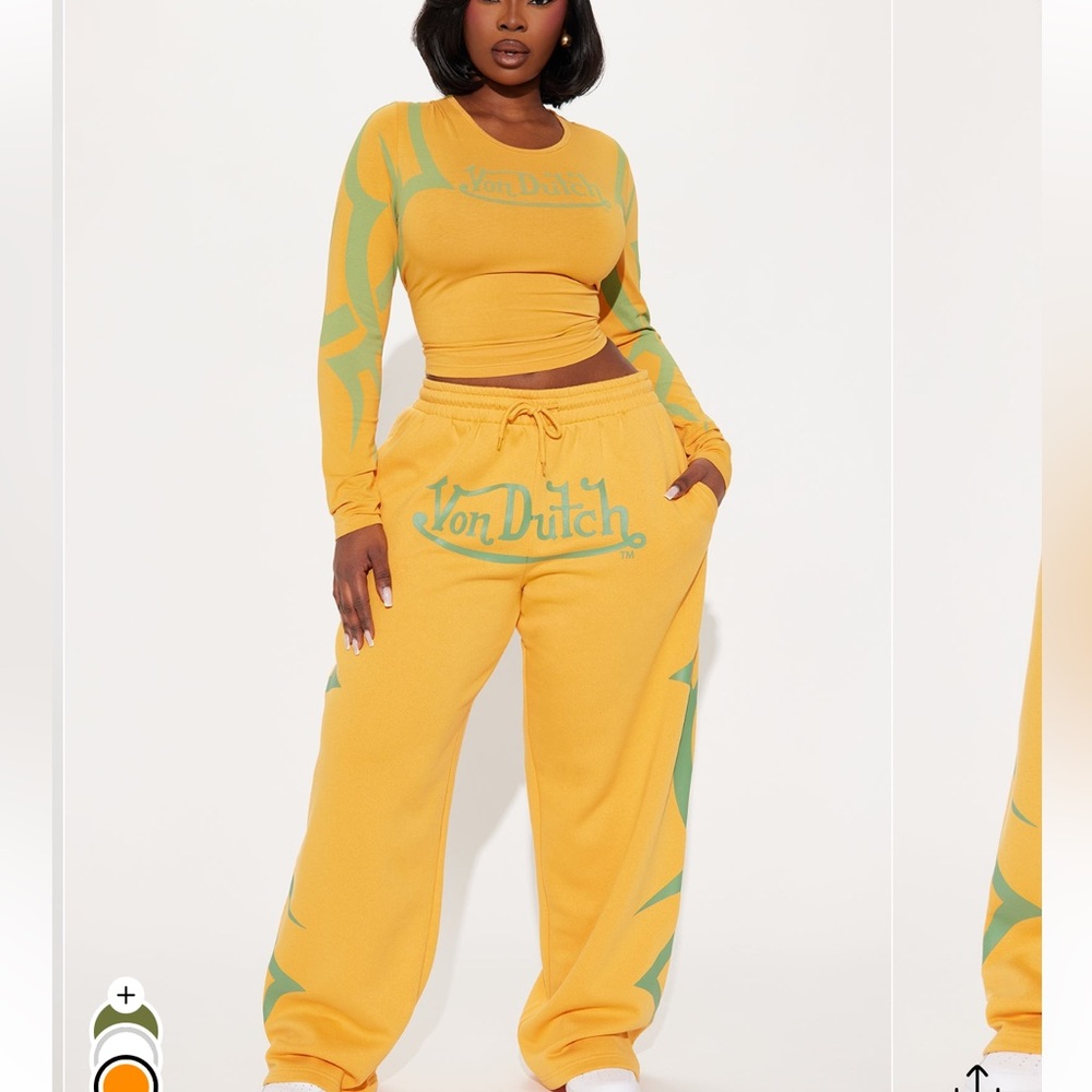 Von Dutch Women's Yellow Wide Leg Pants